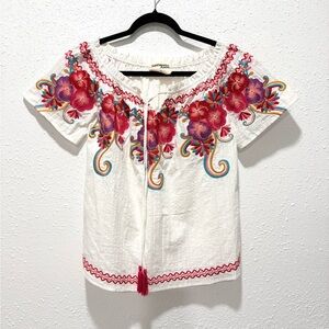 Savanna Jane 100% cotton floral embroidered blouse S